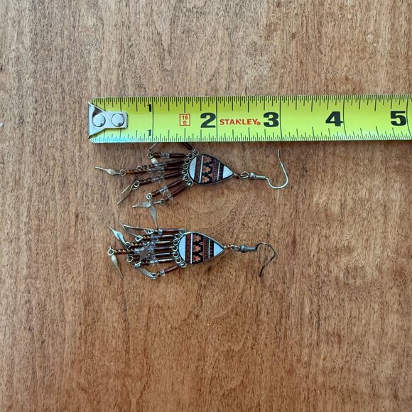 Native American Style Beaded Brown, Black, Cream, Peachy Orange Beaded Earrings - Picture 3 of 5